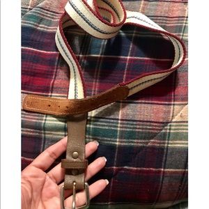 Leather , beige ,burgundy stripes belt.